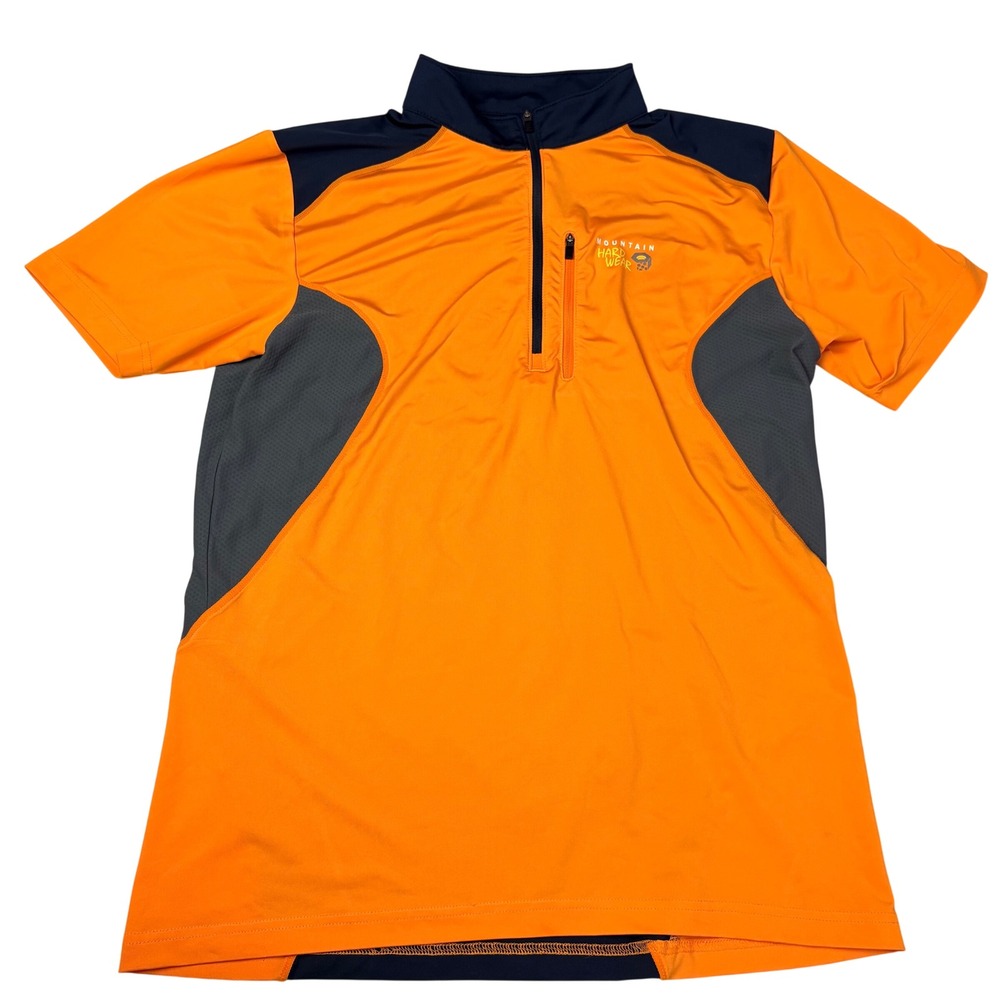 Mountain Hardwear Mens L Orange Navy Quarter Zip Short Sleeve Performance Shirt